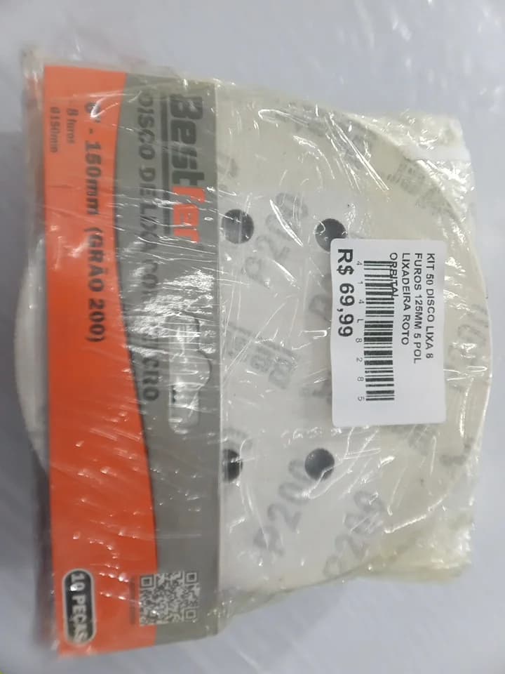 KIT 50 DISCO LIXA 8 FUROS 125MM 5 POL LIXADEIRA ROTO ORBITAL - 1